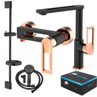 SOTBE LOFT SVART GOLD Zestaw bateria prysznicowa + bateria umywalkowa stojąca + drążek prysznicowy 80 cm - Baterie wannowe i prysznicowe - miniaturka - grafika 5