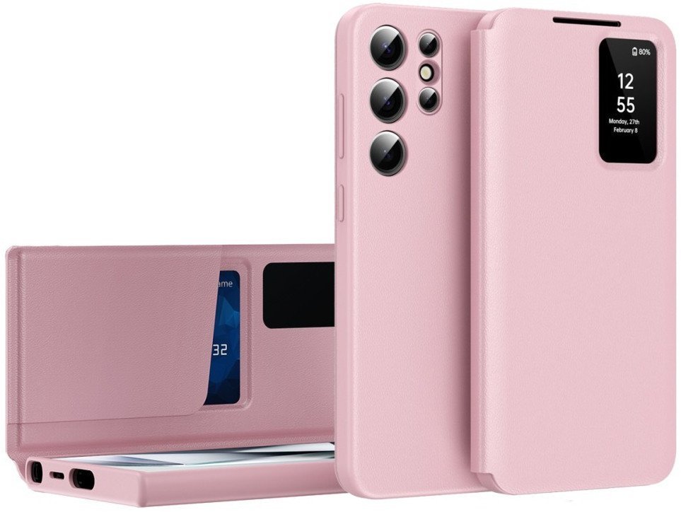 Etui z klapką Smart View skórzane do Galaxy S25 Ultra, różowe