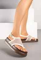 Klapki i japonki damskie - Beżowe Siateczkowe Sandały Japonki na Grubej Podeszwie Redorelle - Renee - miniaturka - grafika 1