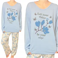 Piżamy damskie - Piżama damska z długim rękawem niebieska magnolia 4XL - miniaturka - grafika 1