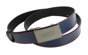 Wizytowy Pasek Skórzany 35 mm COMPLEX (PL) GRANATOWY CZEROWNA NIĆ Pełna Klamra AUTOMAT/SAMOZACISK Garnitur SREBRNA ASZ35/KASZ31 - Paski - miniaturka - grafika 1