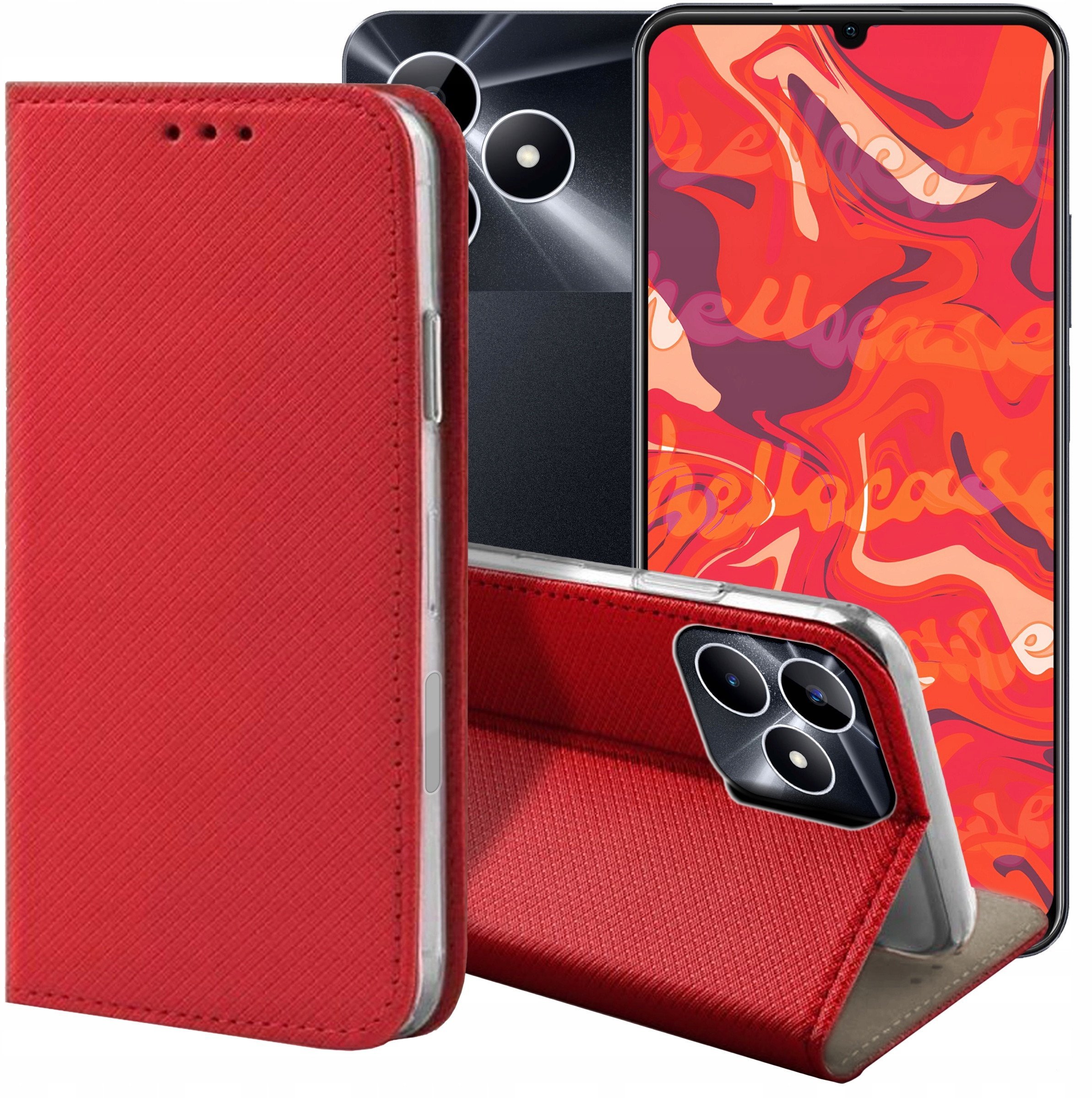 ETUI Z KLAPKĄ DO REALME NOTE 50 / C51 / C53 4G CZERWONE MAGNETYCZNE KABURA