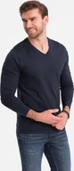 Koszulki męskie - Ombre Męski longsleeve bez nadruku z dekoltem w serek - granatowy V5 OM-LSBL-0108 M - miniaturka - grafika 1