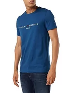 Koszulki męskie - Tommy Hilfiger T-shirt męski Tommy Logo Tee z okrągłym dekoltem Slim Fit, Deep Indigo, L - miniaturka - grafika 1
