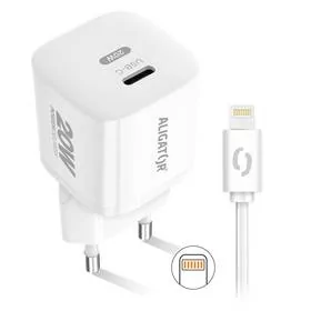 Ładowarka sieciowa Aligator Power Delivery 20W, USB-C + kabel pro Apple (CHPD0018) Biała - Ładowarki do telefonów - miniaturka - grafika 1
