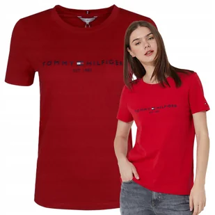 Tommy Hilfiger Koszulka Damska Bawełniana Czerwona T-shirt Sportowa r.L - Koszulki i topy damskie - miniaturka - grafika 1