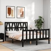 Łóżka - Rama łóżka z wezgłowiem, czarna, 140x200 cm, lite drewno Lumarko! - miniaturka - grafika 1