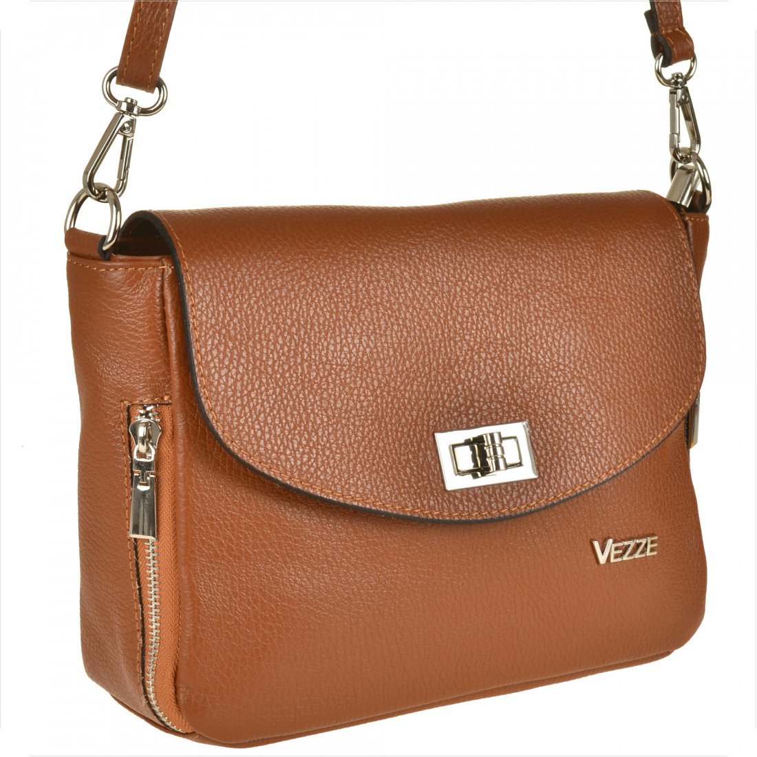 VEZZE Torebka brązowa camel listonoszka skóra naturalna