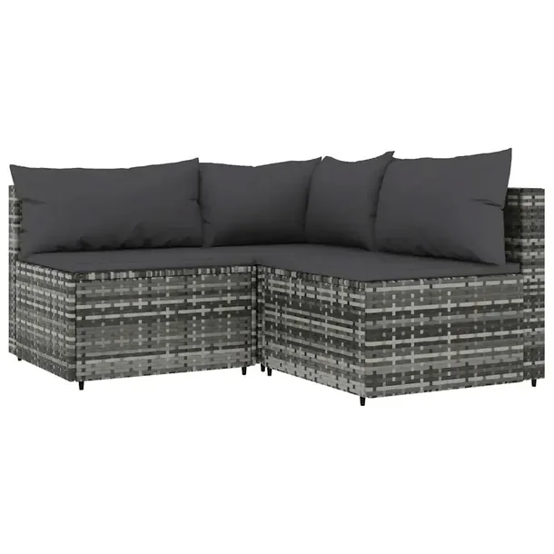 Zestaw Wypoczynkowy Ogrodowy z Rattanu PE, Szary, Sofa Narożna 63x63x57,5