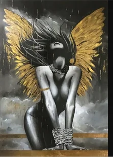 Diamentowa Mozaika Kobieta Akt Anioł Czarno-złoty  30x40 - Zabawki kreatywne - miniaturka - grafika 1