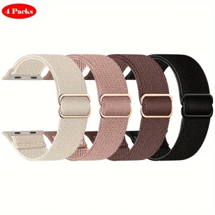 TEMU 4 Paczki Rozciągliwej Pętli Kompatybilne Z Opaską IWatch 38mm 40mm 41mm 42mm 44mm 45mm 49mm Kobiety Mężczyźni, Miękki Nylonowy Elastyczny - Inne - miniaturka - grafika 1