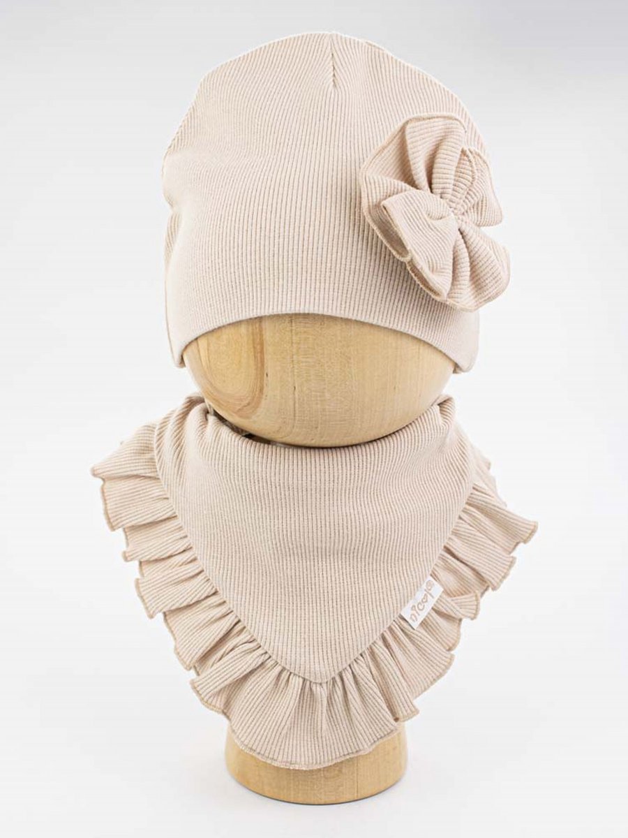 Dziewczęcy komplet czapka + chusta beżowy Nicol r.104/110