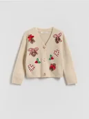 Spodnie i spodenki dla dziewczynek - Reserved - Świąteczny kardigan - kremowy - miniaturka - grafika 1