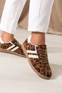 Sneakersy damskie - Brązowe sneakersy damskie buty sportowe na elastycznej płaskiej podeszwie lamparci wzór podwójne sznurówki Casu B-6610-38 - miniaturka - grafika 1