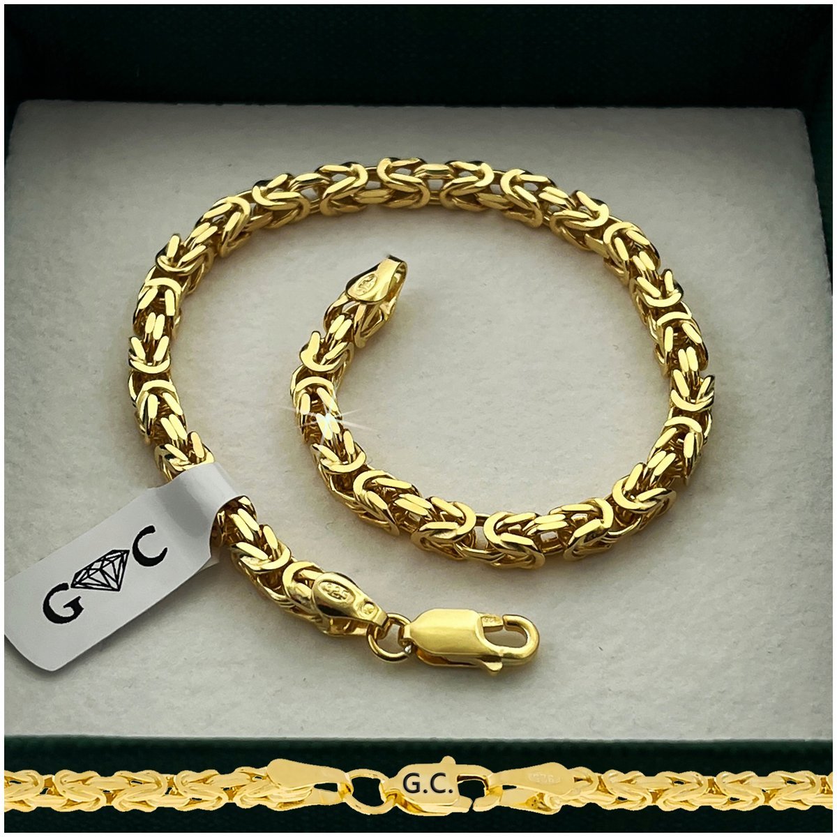 ZŁOTA BRANSOLETKA MĘSKA 925/585 SREBRO SPLOT KRÓLEWSKI 19cm/3,5mm + Y