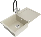 Zlewozmywaki z baterią - Mexen Leo zlewozmywak granitowy 1-komorowy z ociekaczem i baterią kuchenną Duo, beżowy - 6501-69-671701-07 - miniaturka - grafika 1