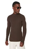 Bluzy męskie - Trendyol Męska bluza z wysokim dekoltem, gładka, wąska, Brązowy, XXL - miniaturka - grafika 1