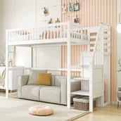 Łóżka dla dzieci i młodzieży - Łóżko piętrowe 90 x 200 cm z otwartą szafą - Drewno lite + sklejka + MDF - Białe (bez materaca) - miniaturka - grafika 1