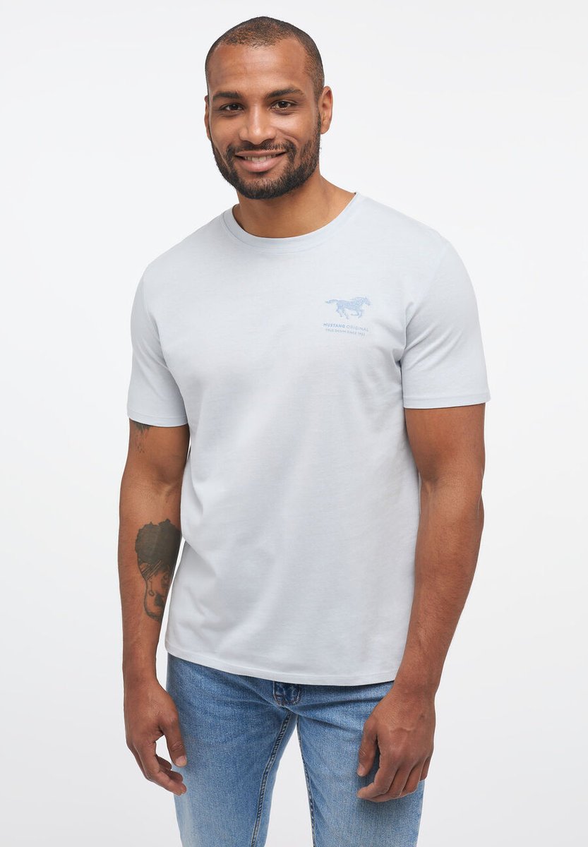 Mustang Alex C Print Męski T-Shirt Koszulka Logo Gray Dawn 1013534 4017-2Xl