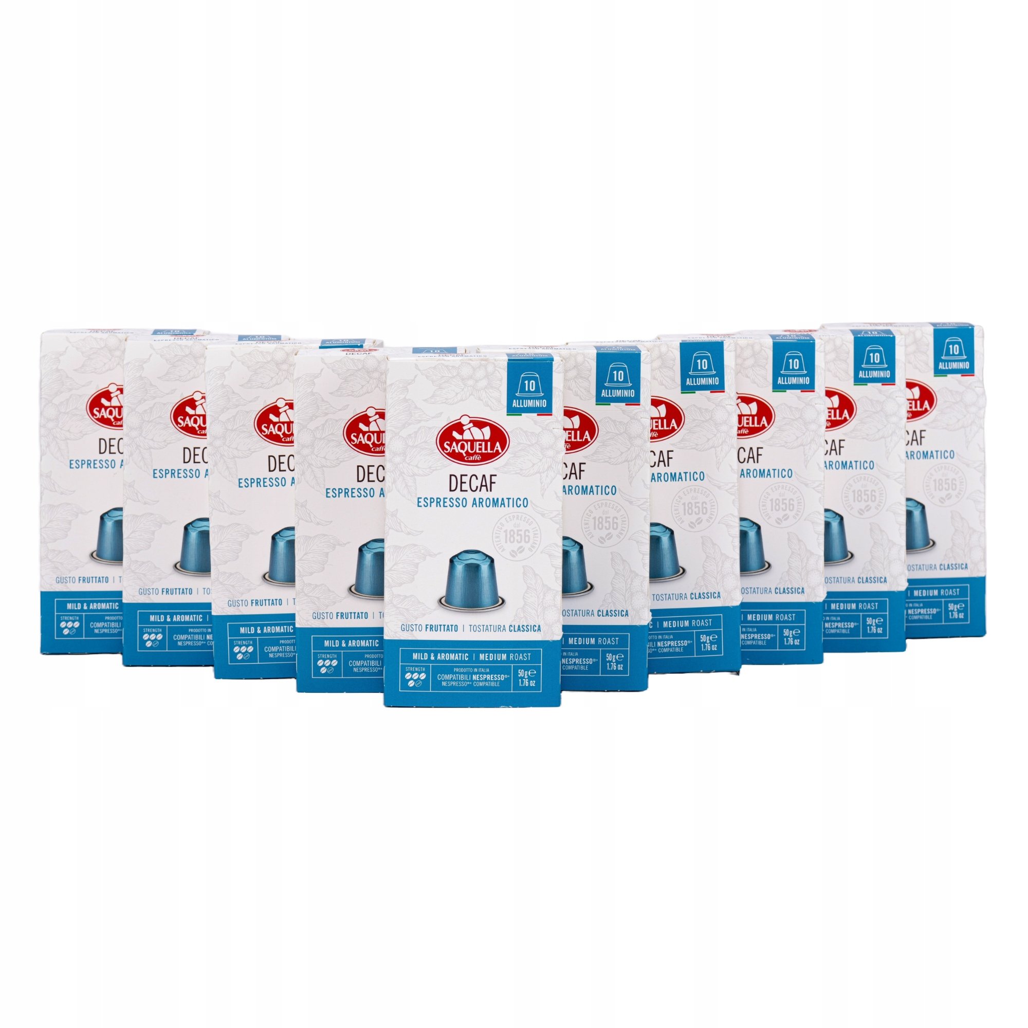 Włoska kawa bezkofeinowa w kapsułkach Nespresso Saquella Decaf 9+1
