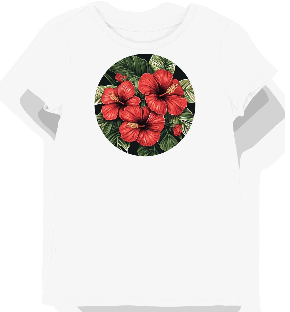 Koszulka damska biała z motywem hibiskusowych kwiatów XL