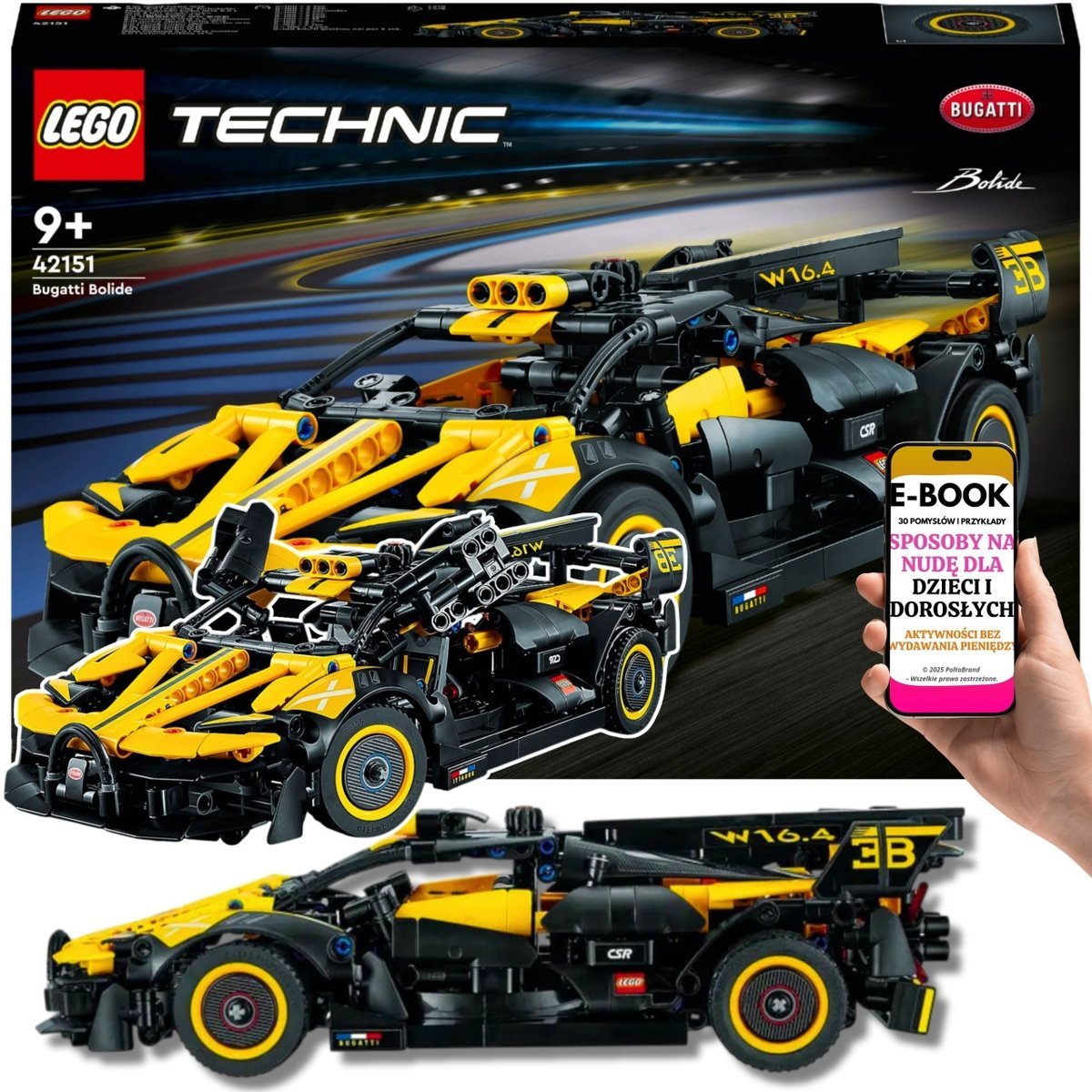 ZESTAW PREZENTOWY LEGO TECHNIC Bugatti Bolid (42151) z Drzwiami Skrzydłowymi Dla Syna Chłopca + EBOOK-3