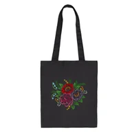 Torby i wózki na zakupy - Torba bawełniana czarna zakupowa z haftem – kwiaty - miniaturka - grafika 1