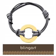 Bransoletki - BLINGART Bransoletka damska SZNURKOWA SZARA KÓŁKO ZŁOTE STAL REGULOWANA - miniaturka - grafika 1