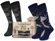 Skarpetki damskie - Cienkie Bawełniane Podkolanówki Jeździeckie Comodo Spdj - Zestaw 2 Par W Romby, Uniseks, Rozm. 31-34, Granat, Szary, Prezentowe, Wiosna/lato - miniaturka - grafika 1