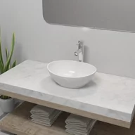 Umywalki - vidaXL Umywalka z baterią mieszającą, ceramiczna, owalna, biała - miniaturka - grafika 1