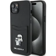 Etui i futerały do telefonów - Karl Lagerfeld KLHCP15SSAPKCNPK iPhone 15 6.1" czarny/black hardcase Saffiano Cardslot Karl&Choupette Metal Pin - miniaturka - grafika 1