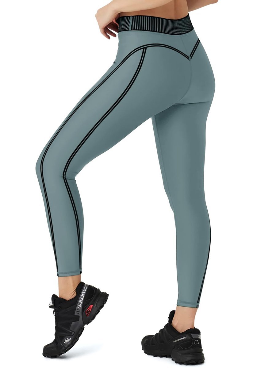 Legginsy Damskie Sportowe Do Jogi Z Wysokim Stanem Kryjące Szaro Zielone M