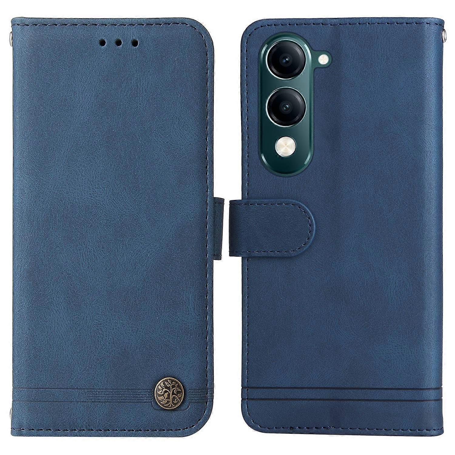 Dla vivo Y29s 5G Y04 4G Etui Portfel Skin Touch Skórzany pokrowiec na telefon Drzewo Wzór Hardware - Niebieski Wielobarwny Blue