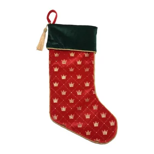 SKARPETA ŚWIĄTECZNA czerwona, złote zdobienia, aksamitna - Ozdoby bożonarodzeniowe - miniaturka - grafika 1