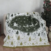 Koce - Koc bawełniany akrylowy 150x200 Świąteczny zielony choinki renifery płatki śniegu 24161A 24 - miniaturka - grafika 1