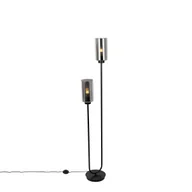 Lampy stojące - QAZQA Lampa podłogowa Art Deco czarna z przydymionym szkłem 2-punktowa - Laura - miniaturka - grafika 1