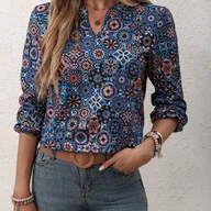 Koszule damskie - TEMU Bluzka z wycięciem pod szyją, casualowa bluzka z długim rękawem na wiosnę i jesień, odzież damska - miniaturka - grafika 1