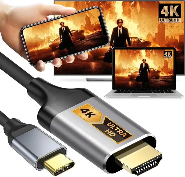 Kabel Usb-c Hdmi Przejściówka Adapter Hub Usb Typ C Do Hdmi Mhl 4k 60hz 2m