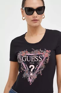 Guess t-shirt damski kolor czarny - Koszulki sportowe damskie - miniaturka - grafika 1