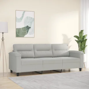 vidaXL 3-osobowa sofa, jasnoszary, 180 cm, tapicerowana mikrofibrą - Sofy i kanapy - miniaturka - grafika 1