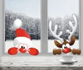 Pasmanteria - Naklejki na okno MIKOŁAJ I RENIFER święta 50x35cm /NaklejkiOzdobne - miniaturka - grafika 1