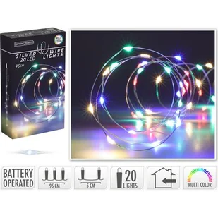 Drut srebrny 20 LED 95 cm multikolor - Oświetlenie świąteczne - miniaturka - grafika 1