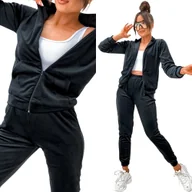 Dresy damskie - Damski Dres Komplet welurowy bez kaptura 771 [Kolor czarny, Rozmiar L/XL] - miniaturka - grafika 1