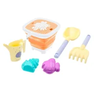 Zabawki do piasku - Mochtoys Składane Wiaderko Pomarańczowe Z Akcesoriami W Torbie Konewka Łopatka Grabki 2 Foremki - miniaturka - grafika 1