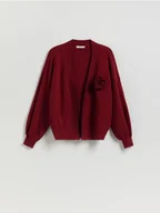 Swetry damskie - Reserved - Kardigan z różą - czerwony - miniaturka - grafika 1