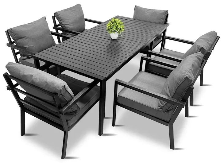 Zestaw meble ogrodowych metalowych Big Family 6 Luxe–duży stół L z fotelami