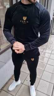 Dres welurowy czarny męski złote logo Furia - Dresy męskie - miniaturka - grafika 1