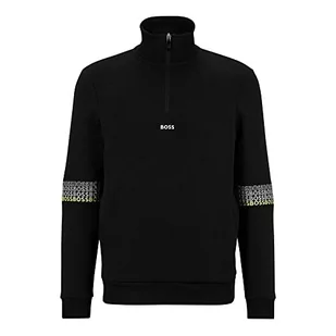 BOSS Męska bluza dresowa 1 z kołnierzem Troyer i wyszywanym logo, czarny (Black1), S - Bluzy męskie - miniaturka - grafika 1