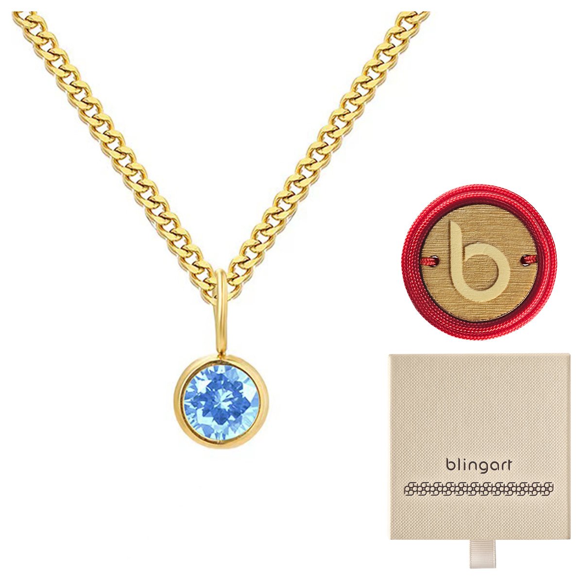 Naszyjnik damski kamień urodzinowy marzec cyrkonia stal 316L BLINGART