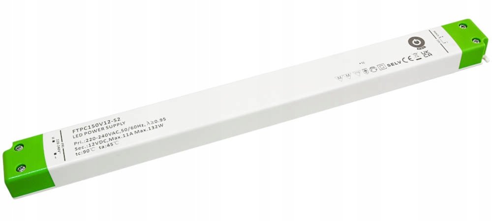 FTPC150V12-S2: zasilacz Led 12V/11.0A CV, slim plastic case